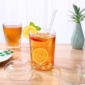 Glass Tumbler with Straw and Lid 15oz Glass Cups Glass Water Bottle Smoothie Cups Juice Drinking Cup Clear Coffee Cup Large Water Mug for Home Outdoor Travel