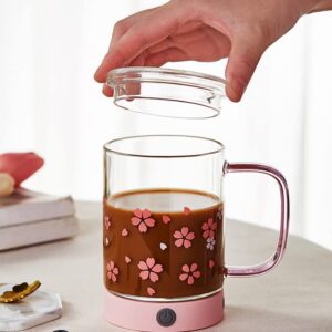 Jadelute Automatic stirring cup, high borosilicate glass, suitable for coffee, milk,granule,syrup,sachets and other drinks丨Sakura 400ml