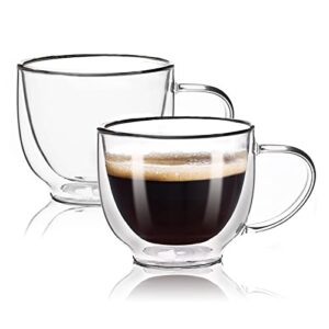 douria double walled glass coffee mugs, clear espresso cups, coffee tea mugs set, iced coffee cup, glass mugs for hot beverages, premium glasses set, each 200ml (7ounces./set of 2)