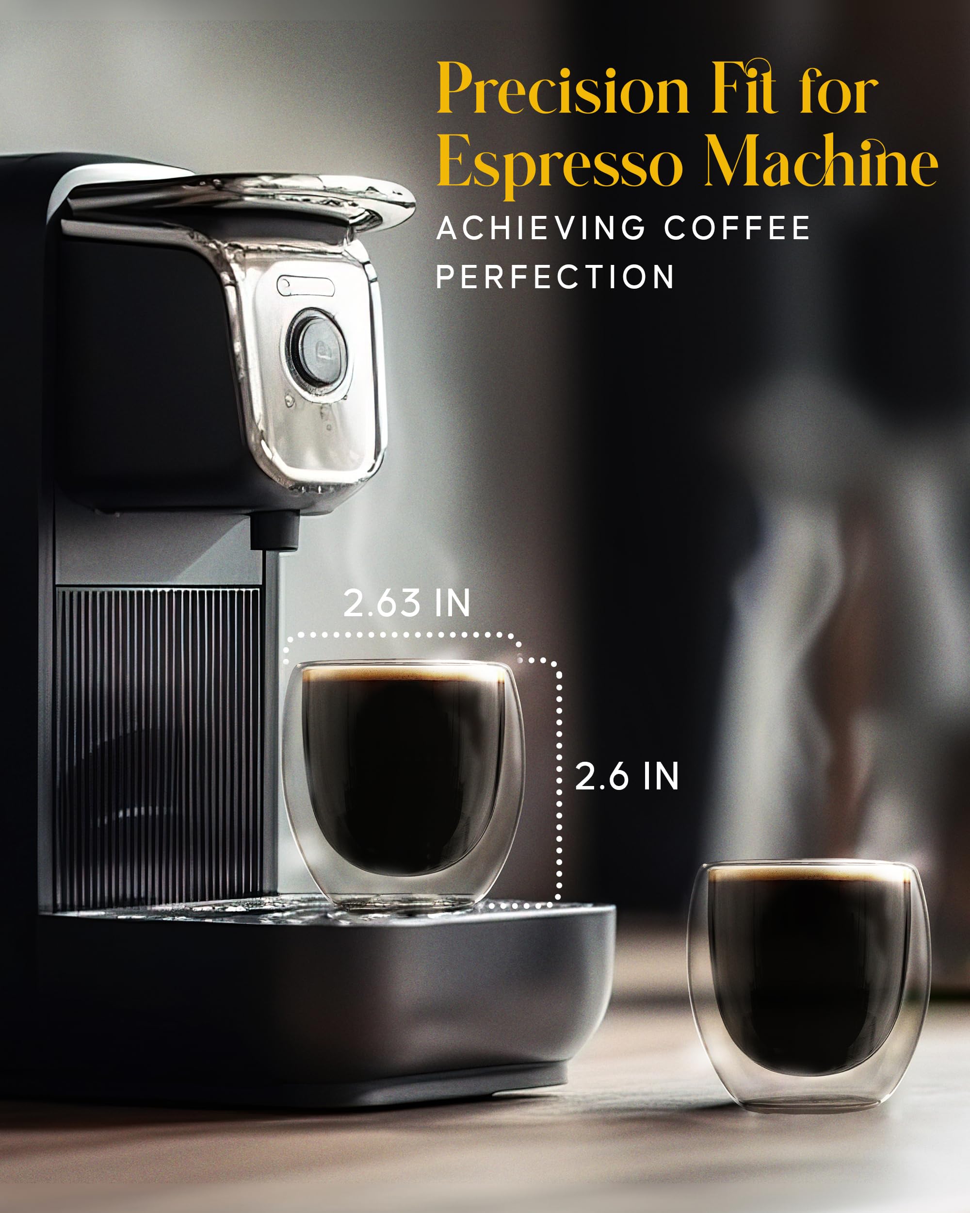 Kitchables Espresso Cups Set of 2, 2.7oz - Durable Double Walled Espresso Shot Glass - Expresso Shots Cup Compatible with Nespresso Machines - Demitasse Cups - Tasas De Café Expreso
