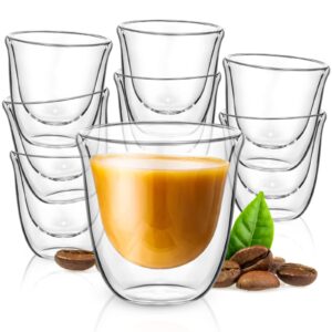 2 oz espresso glass cups set of 8, double wall espresso shot glasses clear insulated coffee mug for espresso cappuccino latte