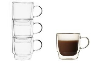 160ml4 glass double wall cup with handle, stackable cups, 4pcs/gift box as one set
