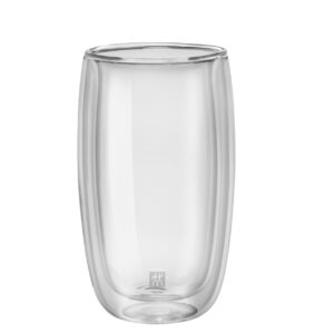 zwilling 39500-078 double wall glass latte 11.8 fl oz (350 ml), set of 2 tumblers, insulated, cold and heat retention, ice tea cup, double wall construction, microwave safe