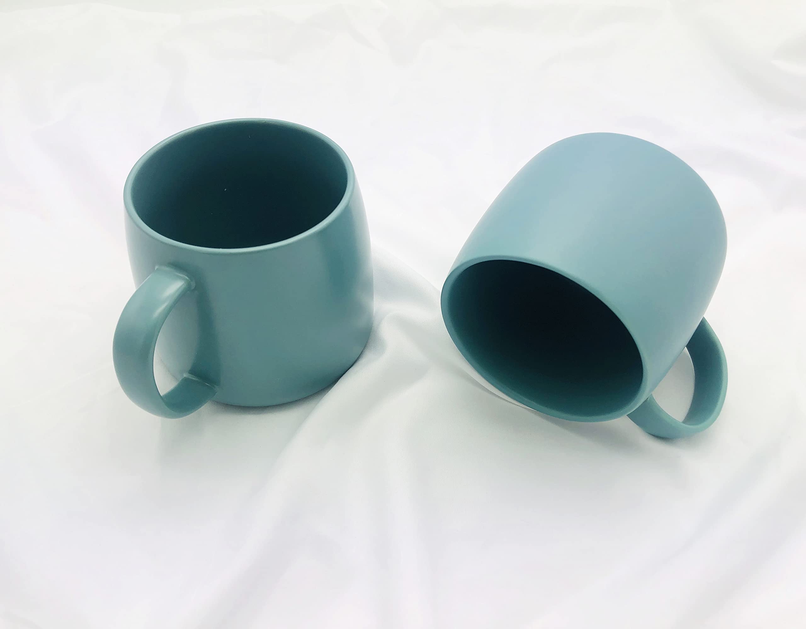 2 Pack Ceramic Cups, Porcelain Mugs With Handle, Smooth Ceramic Cups For Coffee, Tea, Milk, Cocoa (Blue)