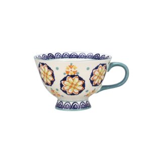 Trendy Tandi Milk Oatmeal Breakfast Cups & Mugs Large Capacity Cute Ceramic Hand-painted Artistic color large Tea Cup Underglaze Color Soup Bowls (Blue Vintage Flowers)