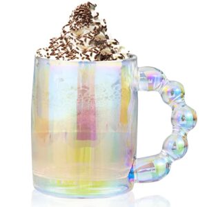 iridescent glasses coffee mug insulated heavy espresso mugs crystal vintage glass tea cup with handle, for drinking hot beverages cappuccinos latte café cocktail beer,11oz. 330ml gift package