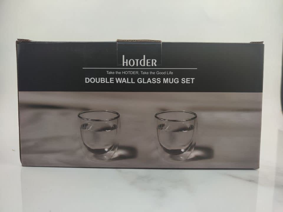 hotder Double Wall Insulated Glasses 8.5 Ounces-Clear Glass Coffee Cups,Clear Coffee Mugs … (2 PACK)