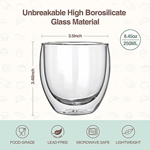 hotder Double Wall Insulated Glasses 8.5 Ounces-Clear Glass Coffee Cups,Clear Coffee Mugs … (2 PACK)