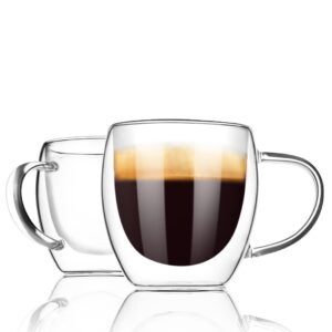 PunPun 8.5oz.250ml Espresso Cups,Shot Glass Coffee Cups, Double Wall Insulated Glass Cups, Demitasse Cups Glass Cups, Iced Coffee Cups Set of 2