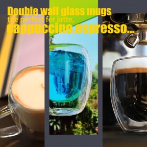 PunPun 8.5oz.250ml Espresso Cups,Shot Glass Coffee Cups, Double Wall Insulated Glass Cups, Demitasse Cups Glass Cups, Iced Coffee Cups Set of 2