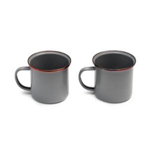barebones enamel cup - enameled steel mug set of 2 14-oz - stainless steel rim for camping and outdoor use- slate gray