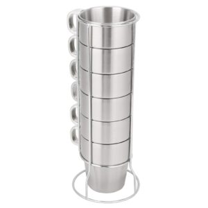 Agatige 6PCS Stackable Stainless Steel Coffee Cups, 300ml Stainless Steel Cup Stackable Coffee Mug with Rack, Insulated Coffe Cup Tea Cups Double Wall Expresso Coffee Cup Water Cup for Home,6x9.5cm