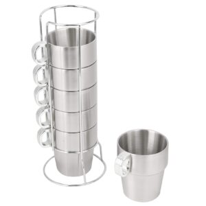 Agatige 6PCS Stackable Stainless Steel Coffee Cups, 300ml Stainless Steel Cup Stackable Coffee Mug with Rack, Insulated Coffe Cup Tea Cups Double Wall Expresso Coffee Cup Water Cup for Home,6x9.5cm