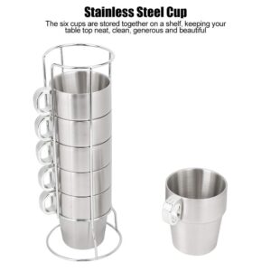 Agatige 6PCS Stackable Stainless Steel Coffee Cups, 300ml Stainless Steel Cup Stackable Coffee Mug with Rack, Insulated Coffe Cup Tea Cups Double Wall Expresso Coffee Cup Water Cup for Home,6x9.5cm