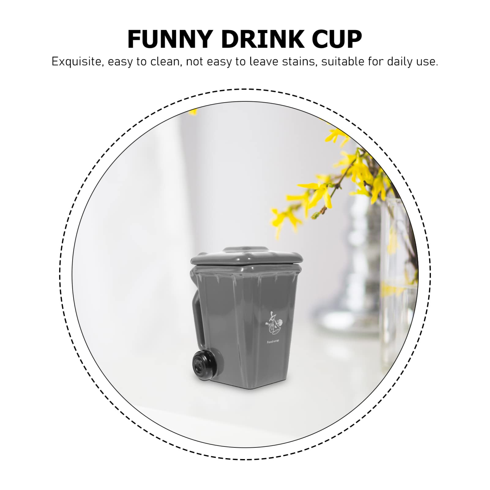 Hemoton Funny Trash Can Mug Porcelain Coffee Cup with Handle Cover Novelty Garbage Bin Ceramic Mug Porcelain Tea Cup Water Drinking Cup Milk Mug Gifts