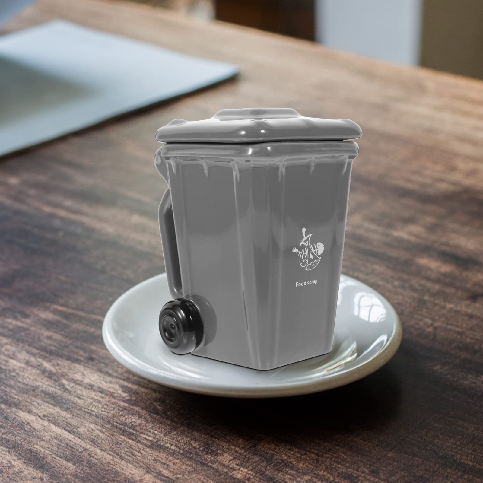 Hemoton Funny Trash Can Mug Porcelain Coffee Cup with Handle Cover Novelty Garbage Bin Ceramic Mug Porcelain Tea Cup Water Drinking Cup Milk Mug Gifts