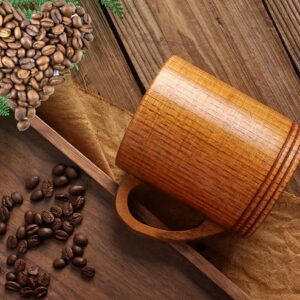 HomeImpel Wooden Coffee Cups Tea Cups With Handle, 9.5oz, 280ml, Drinking Wood Mugs for Beer/Coffee/Milk/Water