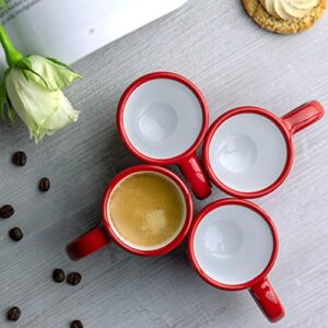 City to Cottage Handmade Red and White Polka Dot Ceramic 2oz/60ml | Espresso Set of 4, Unique Designer Pottery for Coffee Lovers
