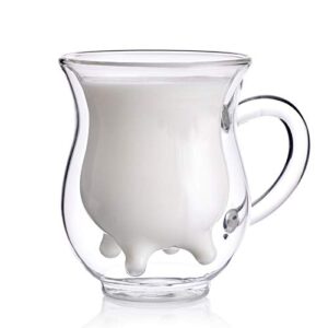 double wall glass cup - creative cup cute calf insulated mugs thermo coffee milk cups creamer pitcher (230ml/7.7oz)