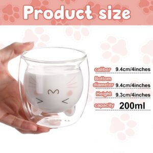 Cute Bear Tea Cup Duck Cat Coffee Mug Milk Double Wall Glass Chocolate Cappuccino Cup Gift for Women Men Office Christmas Birthday Valentine Gifts, 250 ML (Clear Cat, 2 Pieces)