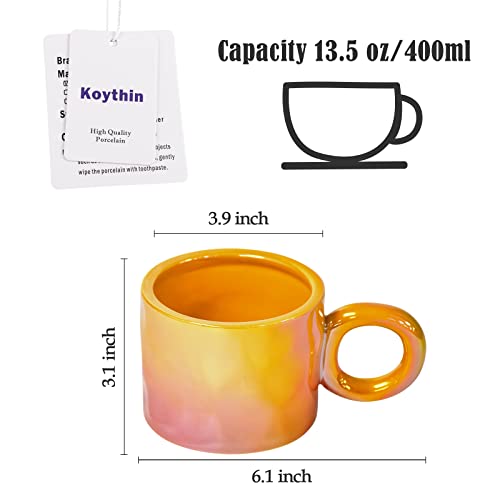 Koythin Ceramic Coffee Mug, Creative Gradient Handmade Big Handle Cup for Office and Home, Dishwasher Safe, 14 oz for Tea Latte Milk