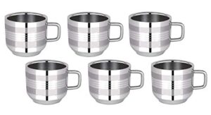 ss ecom set of 6 stainless steel small espresso cups, mini teacups coffee mug set of 6, latte cappucino cups, reusable & mirror finish - 100 ml (3.3 oz)