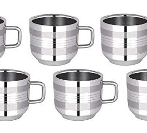 SS Ecom Set of 6 Stainless Steel Small Espresso Cups, Mini Teacups Coffee Mug Set of 6, Latte Cappucino Cups, Reusable & Mirror Finish - 100 ml (3.3 oz)