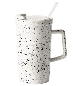 shanyantaoci large mug ceramic coffee cup with straw, 16 oz big ceramic water cup with lid and straw, tall drinking cup for soda cola milk juice, unique graduation gifts for birthday and christmas