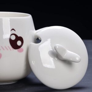 RYUHYF Ceramic cup, coffee cup, mug, ceramic cup with lid, tea cup with lid, coffee cup with lid and spoon，set of 1 (Cute cup(White+ lid + spoon))