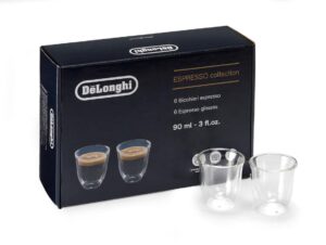 de'longhi america 5513296651 essential collection double walled thermo espresso glasses (set of 6), clear