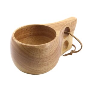 Oedema Wooden Coffee Cup Camping Cup Wood Mug Drinking Cup with Handle for Milk Tea Coffee