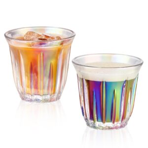 bincoo iridescent glass coffee mug set 2x200ml,coffee,latte,cappuccino,espresso glass cup heat resistant, dishwasher safe （set of 2）
