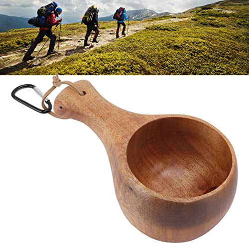 Homepatche Wooden Camping Cup,220ml Nordic Style Lightweight Handmade Wood Camp Mug with Hanging Rope and Carabiner,Portable Traditional Wood Mug Durable for Camping and Bushcraft