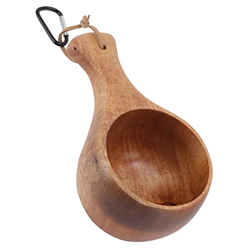Homepatche Wooden Camping Cup,220ml Nordic Style Lightweight Handmade Wood Camp Mug with Hanging Rope and Carabiner,Portable Traditional Wood Mug Durable for Camping and Bushcraft