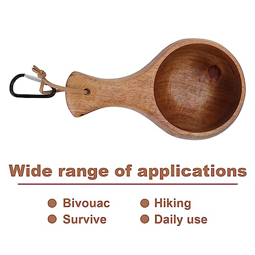 Homepatche Wooden Camping Cup,220ml Nordic Style Lightweight Handmade Wood Camp Mug with Hanging Rope and Carabiner,Portable Traditional Wood Mug Durable for Camping and Bushcraft