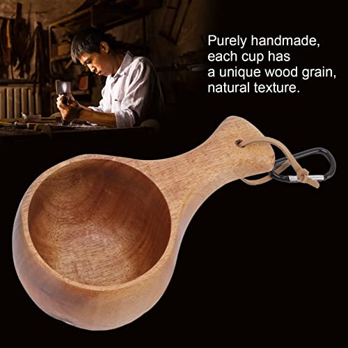 Homepatche Wooden Camping Cup,220ml Nordic Style Lightweight Handmade Wood Camp Mug with Hanging Rope and Carabiner,Portable Traditional Wood Mug Durable for Camping and Bushcraft