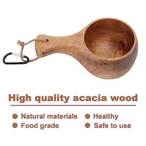 Homepatche Wooden Camping Cup,220ml Nordic Style Lightweight Handmade Wood Camp Mug with Hanging Rope and Carabiner,Portable Traditional Wood Mug Durable for Camping and Bushcraft