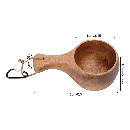 Homepatche Wooden Camping Cup,220ml Nordic Style Lightweight Handmade Wood Camp Mug with Hanging Rope and Carabiner,Portable Traditional Wood Mug Durable for Camping and Bushcraft