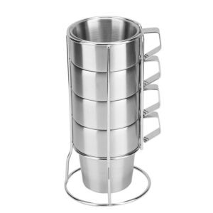 MAVIS LAVEN 4Pcs Stainless Steel sturdy Coffee Cup Mug with Cup Holder for Home Coffee Shop Use