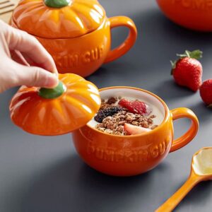 Pumpkin Cup Ceramic Mug Water Cup for Coffee and Tea Ceramic Coffee Mug Milk Cup Breakfast Oatmeal Mug Halloween Decoration(L-Spoon)