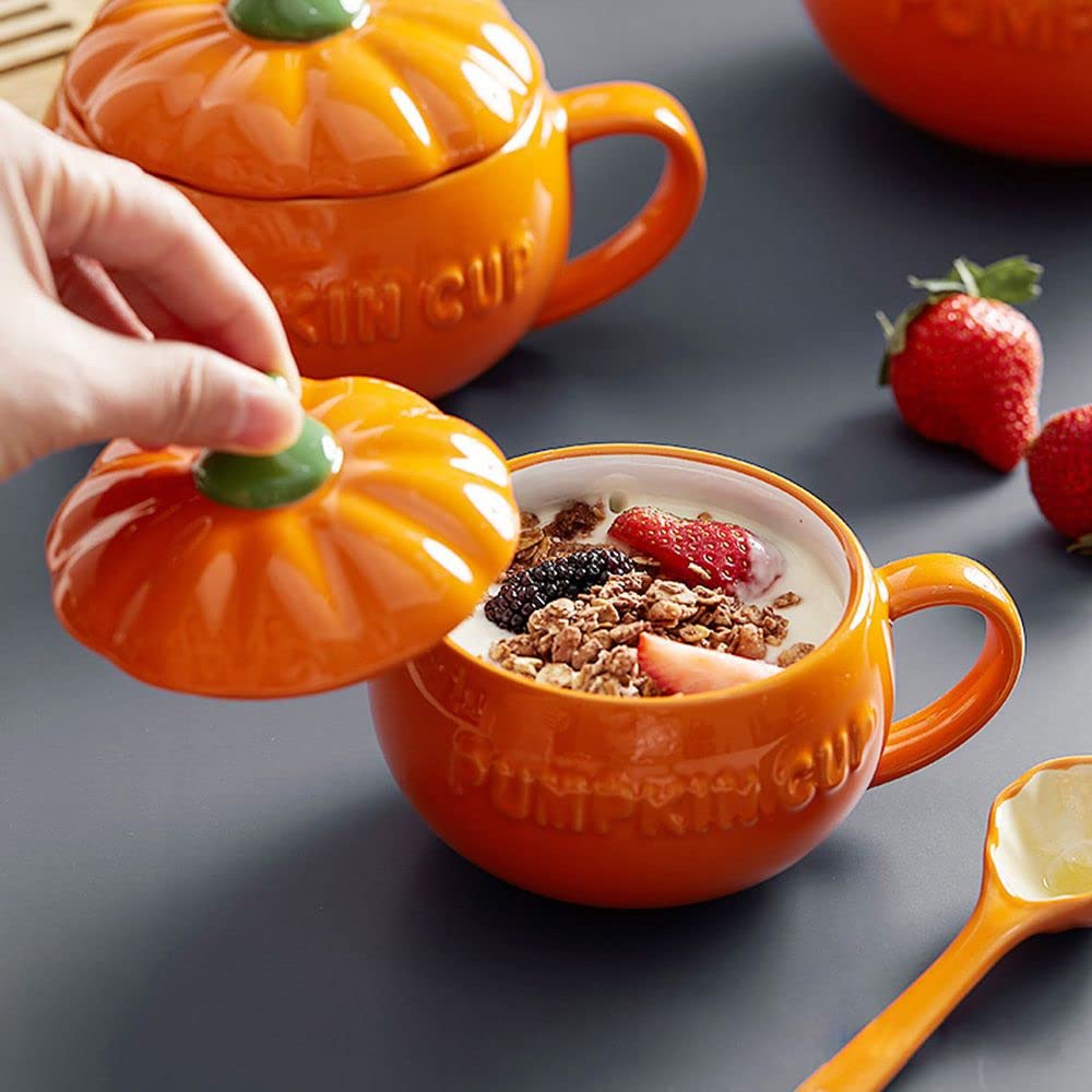 Pumpkin Cup Ceramic Mug Water Cup for Coffee and Tea Ceramic Coffee Mug Milk Cup Breakfast Oatmeal Mug Halloween Decoration(L-Spoon)