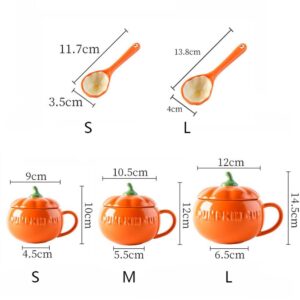 Pumpkin Cup Ceramic Mug Water Cup for Coffee and Tea Ceramic Coffee Mug Milk Cup Breakfast Oatmeal Mug Halloween Decoration(L-Spoon)