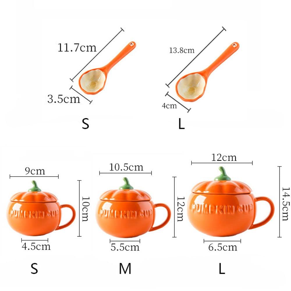 Pumpkin Cup Ceramic Mug Water Cup for Coffee and Tea Ceramic Coffee Mug Milk Cup Breakfast Oatmeal Mug Halloween Decoration(L-Spoon)