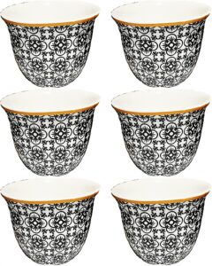 chandler espresso turkish arabica coffee cup assorted design available from brand 70ml 2.5oz set of 6 cups with gift box (porcelain, white porcelain with black flowers h)