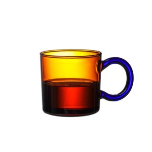 aryaella 10oz glass coffee mug, amber clear cup with handle for hot/cold coffee tea beverage, wide mouth mug perfect for mocha espresso latte tea milk juice, lead-free drinking glassware.