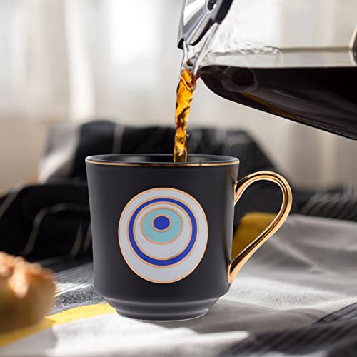 Luxshiny Evil Eye Coffee Mug Ceramic Turkish Eye Water Cups Espresso Tea Cup Coffee Cup Arabic Greek Milk Mug for Home Office ( Black )