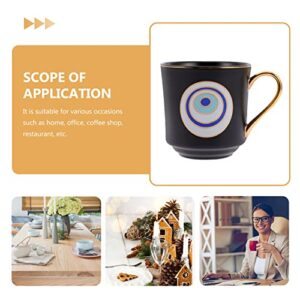 Luxshiny Evil Eye Coffee Mug Ceramic Turkish Eye Water Cups Espresso Tea Cup Coffee Cup Arabic Greek Milk Mug for Home Office ( Black )