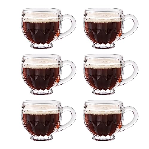 GURUDAR Glass Coffee Mug Set of 6, Clear Espresso Cup with Handle, Lead-Free Drinking Glassware, Perfect for Tea Latte Cappuccino Juice and More Beverage, 6OZ/180ML