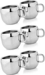 khandekar set of 6 stainless steel coffee & tea cup with handlesstainless steel coffee cup mug double wall stainless steel tea cups, reusable & dishwasher safe - 3.5 oz/each cup