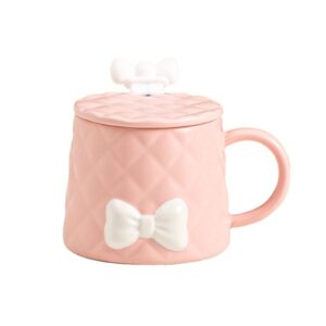 momeitu kawaii mug cup cute bow ceramic cup cute girl water cup cute milk cup cute coffee cup kawaii band water cup(350ml,pink)